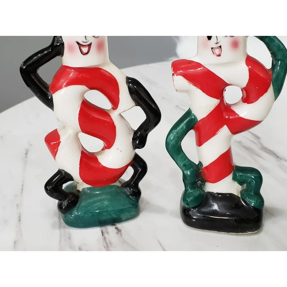 Anthropomorphic Christmas Candy Canes Salt & pepper shakers made Japan Kitschy